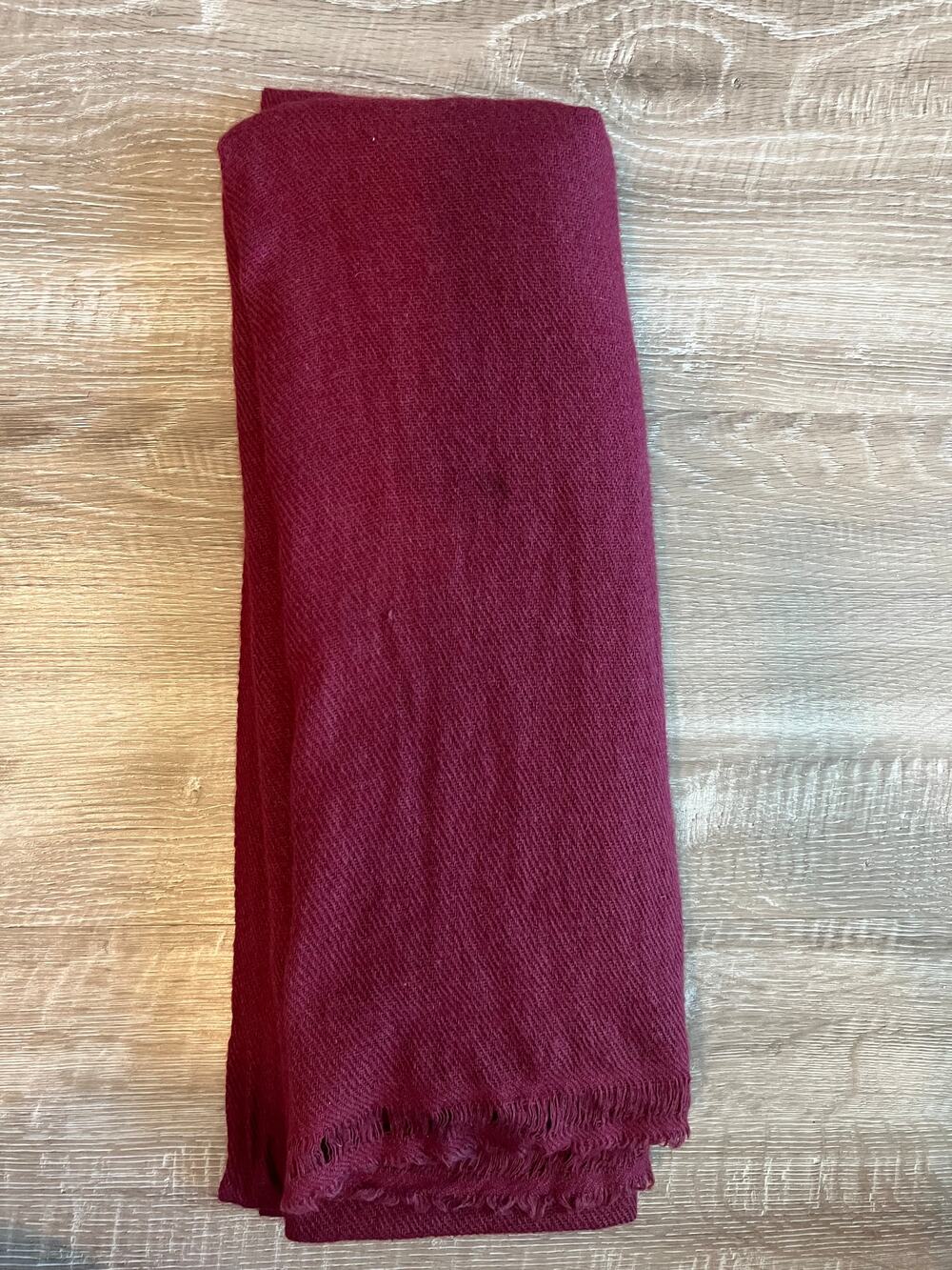 Handmade 100% Cashmere Pashmina Shawl Scarf Burgundy Wine Herringbone Weave Frin